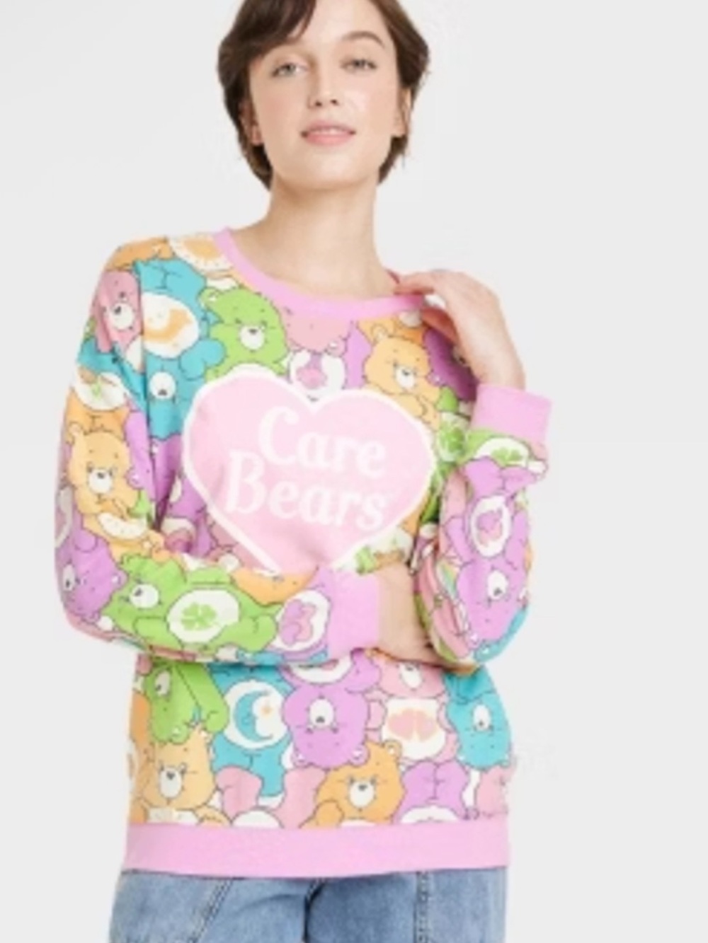 Care Bears Multicolor All-Over Graphic Pullover Sweatshirt